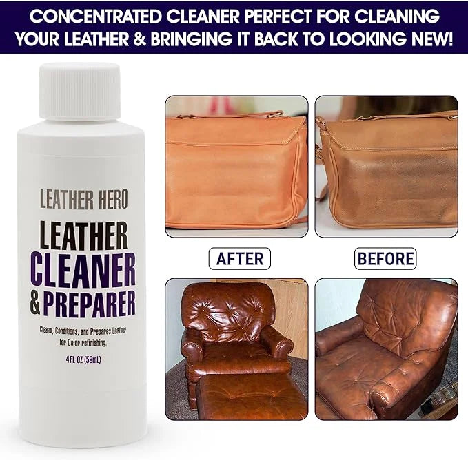 Leather Hero Cleaner & Restorer - 4oz (Makes 16oz) - Safe for All Smooth Leather - Made in USA