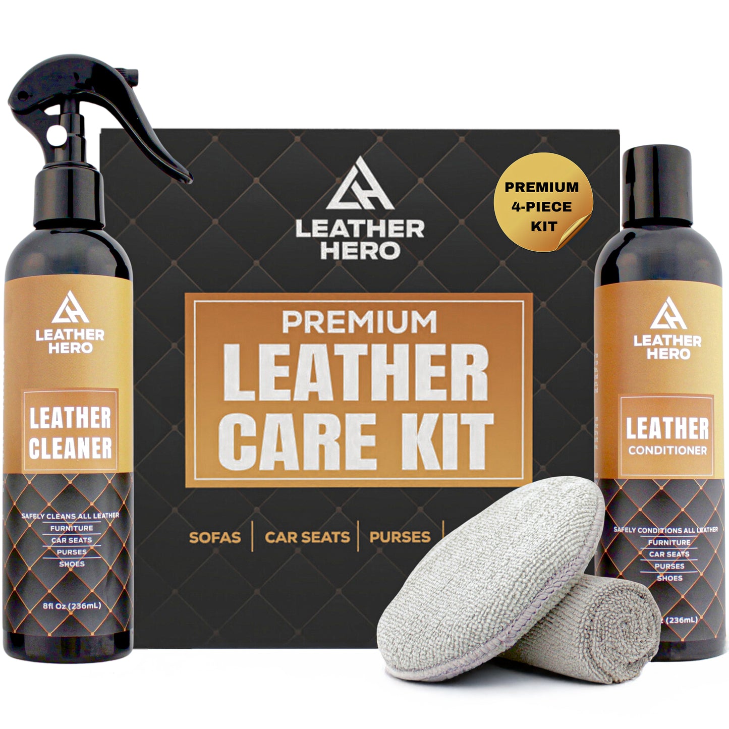 Leather Hero Leather Cleaner and Conditioner Kit – 5-Piece Set with Best Leather Cleaner for Couches, Sofas, Chairs, Furniture, and Car Interiors