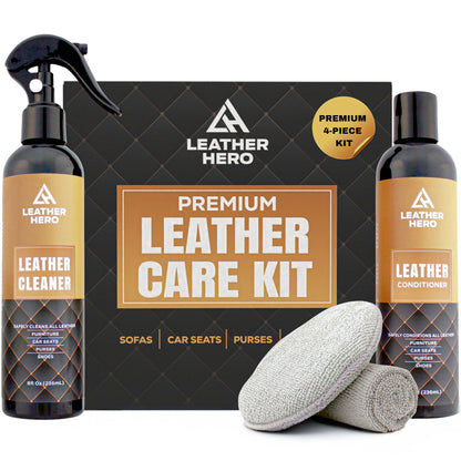 Leather Hero Leather Cleaner and Conditioner Kit – 5-Piece Set with Best Leather Cleaner for Couches, Sofas, Chairs, Furniture, and Car Interiors
