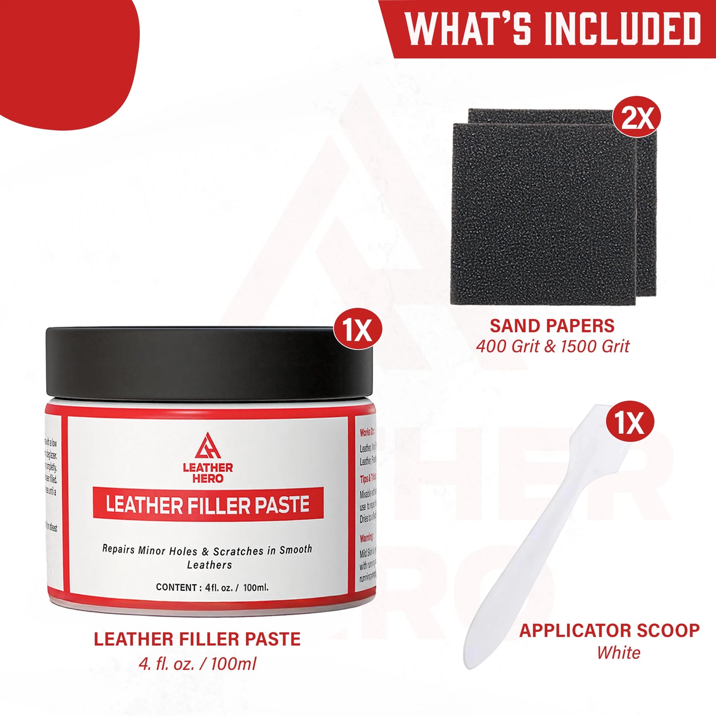 Leather Filler for Filling or Repairing Holes, Tears, Cracks, Scratches, for Leather Car Seats, Furniture, Shoes- Flexible with Applicator
