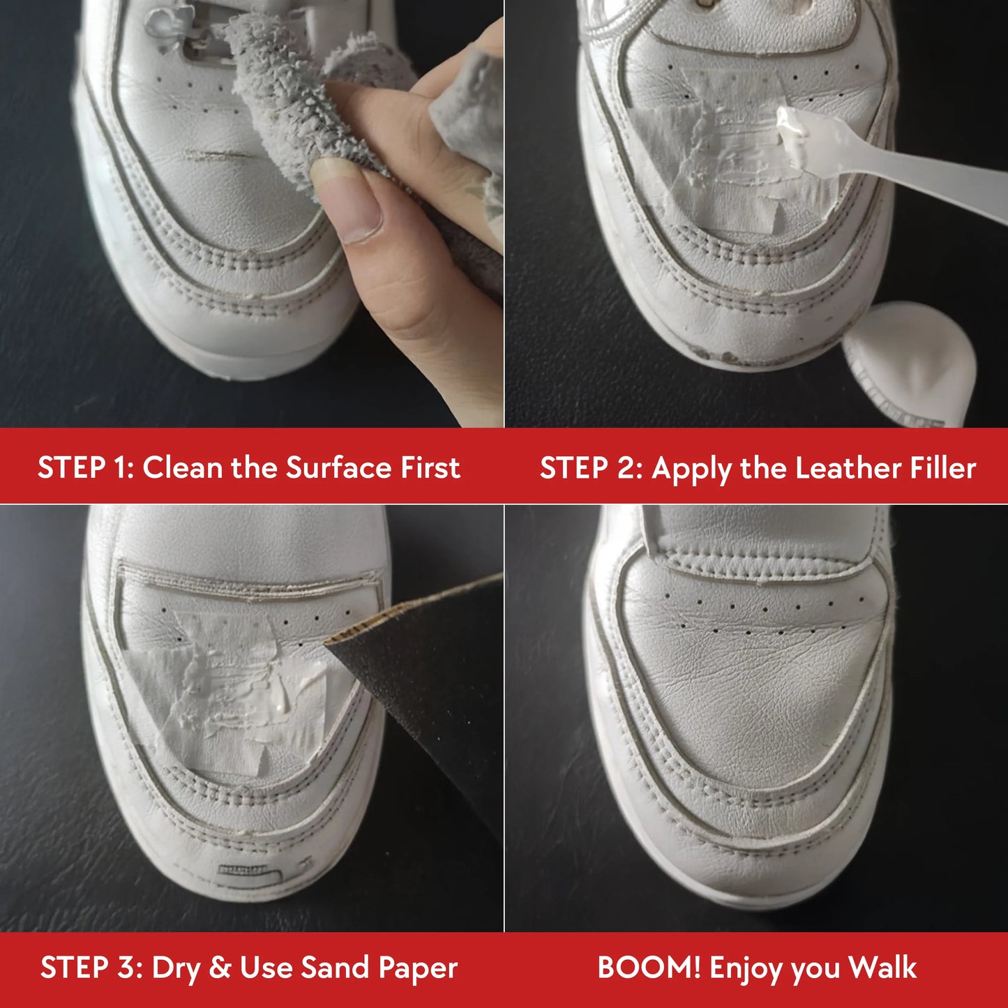 Leather Filler for Filling or Repairing Holes, Tears, Cracks, Scratches, for Leather Car Seats, Furniture, Shoes- Flexible with Applicator
