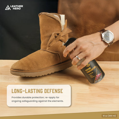 Leather Hero Suede Protector Compatible with Ugg Boots (10oz) - Waterproofing Spray for Suede Boots, Shoes, Jackets, Accessories - Water & Stain Repellant Spray